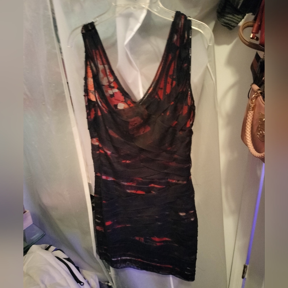 Forever 21 Floral Red and Black V-Line  Mesh dress. Size L